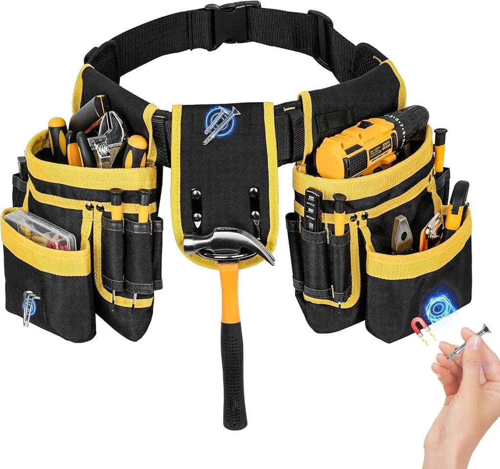 Serplex® Tool Belt,Magnetic Tool Pouch,27-Pockets Heavy Duty Padded Belts for Men,Detachable & Adjustable Pouch Bag for Electrician,Carpenter,Construction,Work Apron,Utility Belt, Serplex® Tool Belt,Magnetic Tool Pouch,27-Pockets Heavy Duty Padded Belts for Men,Detachable & Adjustable Pouch Bag for Electrician,Carpenter,Construction,Work Apron,Utility Belt,